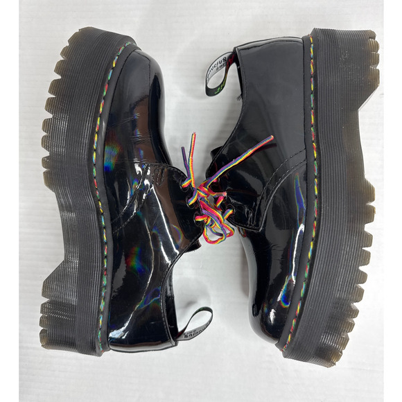 Dr. Martens 1461 Quad Rainbow Patent Platform Shoes black size 7 ladies 6 Men - Picture 8 of 16